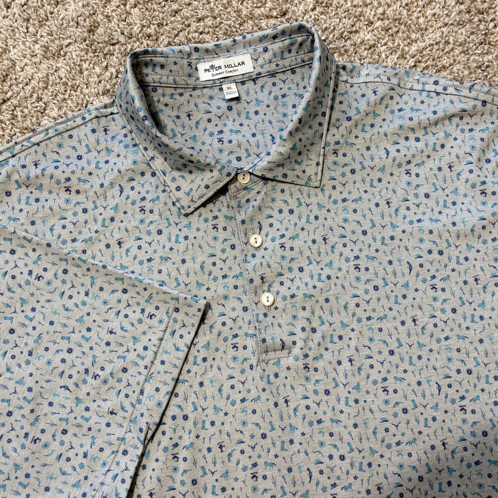 Peter Millar Polo Mens Extra Large Summer Comfort Golf Shirt Western Cowboy AOP